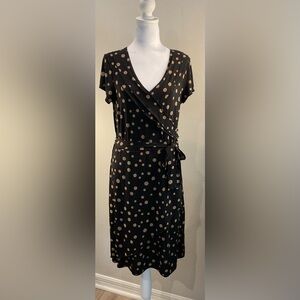 GAP Polka Dot Faux Wrap Dress in Black with Gold